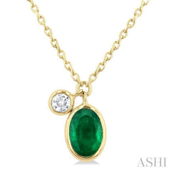 ASHI Oval Shape Bezel Set Gemstone & Diamond Pendant 99530PPFGNKEMYGOV.05