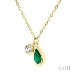 ASHI Pear Shape Bezel Set Gemstone & Diamond Pendant 99530PPTGNKEMYG-PR