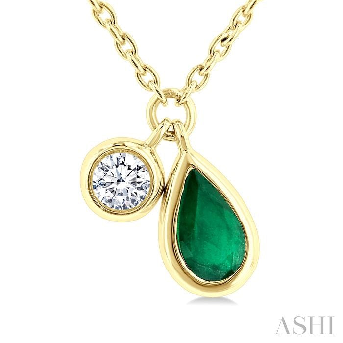 ASHI Pear Shape Bezel Set Gemstone & Diamond Pendant 99530PPTGNKEMYG-PR