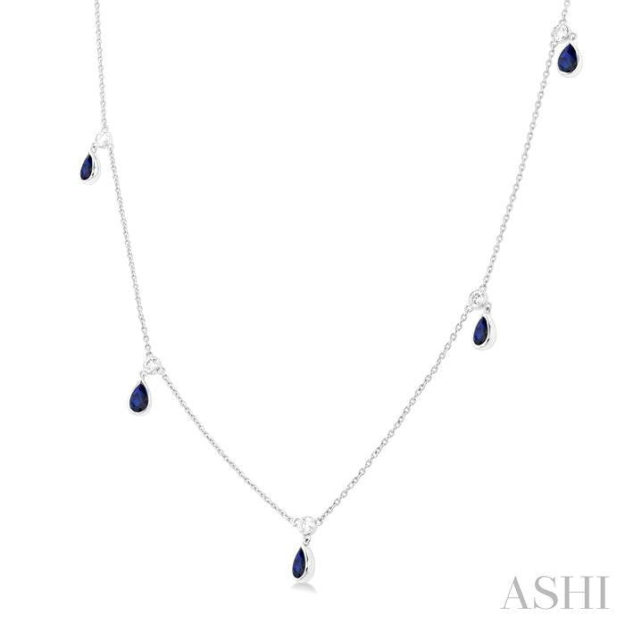 ASHI Pear Shape Gemstone & Diamond Station Necklace 99540PPTGNKSPWG-PR