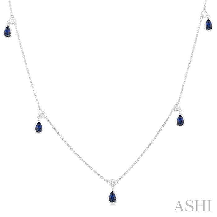 ASHI Pear Shape Gemstone & Diamond Station Necklace 99540PPTGNKSPWG-PR