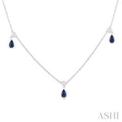 ASHI Pear Shape Gemstone & Diamond Station Necklace 99540PPTGNKSPWG-PR
