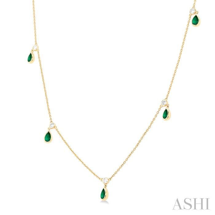 ASHI Pear Shape Gemstone & Diamond Station Necklace 9954QPPFGNKEMYG-PR
