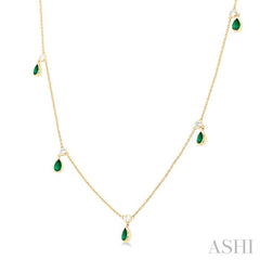 ASHI Pear Shape Gemstone & Diamond Station Necklace 9954QPPFGNKEMYG-PR