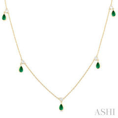 ASHI Pear Shape Gemstone & Diamond Station Necklace 9954QPPFGNKEMYG-PR
