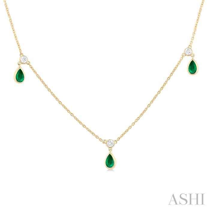 ASHI Pear Shape Gemstone & Diamond Station Necklace 9954QPPFGNKEMYG-PR