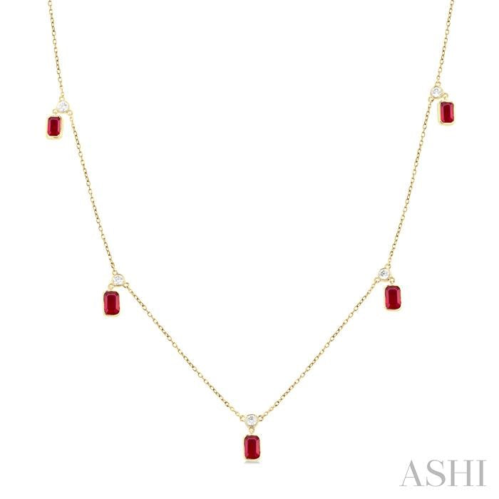 ASHI Emerald Shape Gemstone & Diamond Station Necklace 9954QPPFGNKRBYG-OC