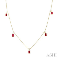 ASHI Emerald Shape Gemstone & Diamond Station Necklace 9954QPPFGNKRBYG-OC