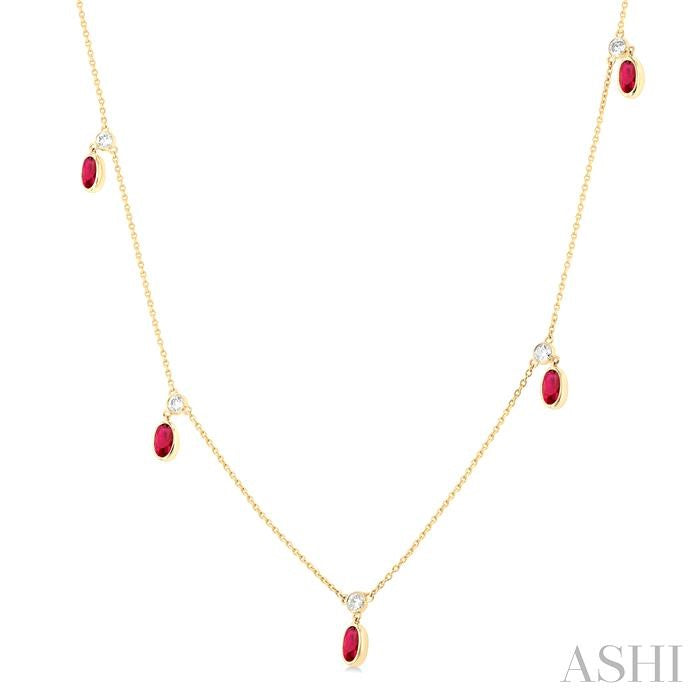 ASHI Oval Shape Gemstone & Diamond Station Necklace 9954QPPFGNKRBYG-OV