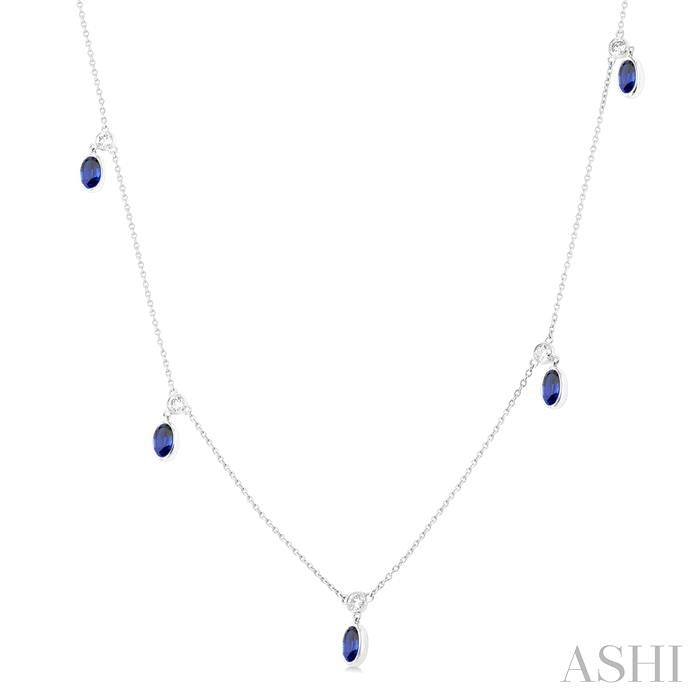 ASHI Oval Shape Gemstone & Diamond Station Necklace 9954QPPFGNKSPWG-OV