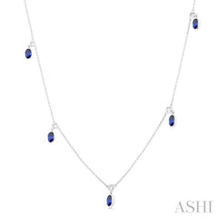 ASHI Oval Shape Gemstone & Diamond Station Necklace 9954QPPFGNKSPWG-OV