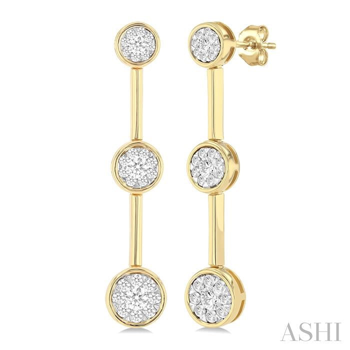 ASHI Round Shape 3 Stone Bar Link Lovebright Diamond Earrings 995V2PPFGERYW