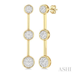 ASHI Round Shape 3 Stone Bar Link Lovebright Diamond Earrings 995V2PPFGERYW