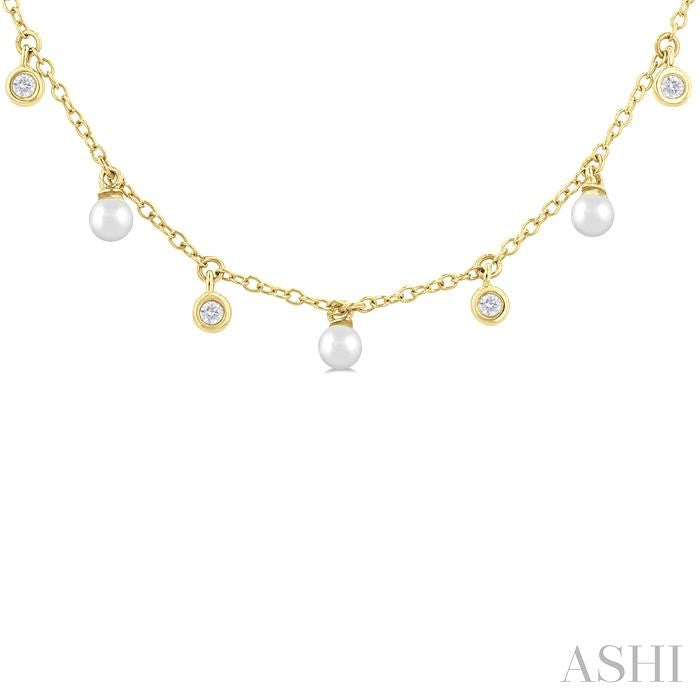 ASHI Pearl & Diamond Station Necklace 996E0PPFGNKWPYG