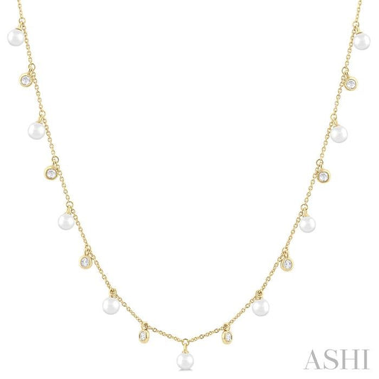 ASHI Pearl & Diamond Station Necklace 996EQPPFGNKWPYG