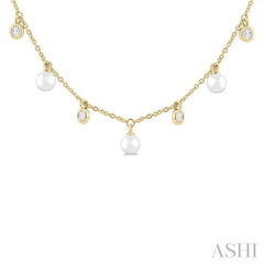 ASHI Pearl & Diamond Station Necklace 996EQPPFGNKWPYG