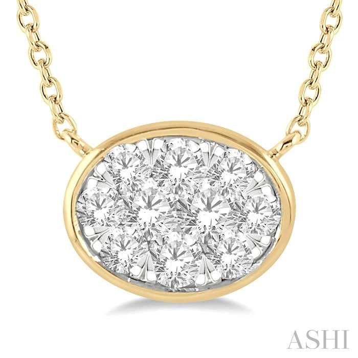 ASHI Oval Shape East-West Bezel Set Lovebright Essential Diamond Pendant 9978UPPFGNKYW