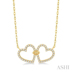 ASHI Twin Heart Shape Diamond Necklace 997FQPPTSNKYG