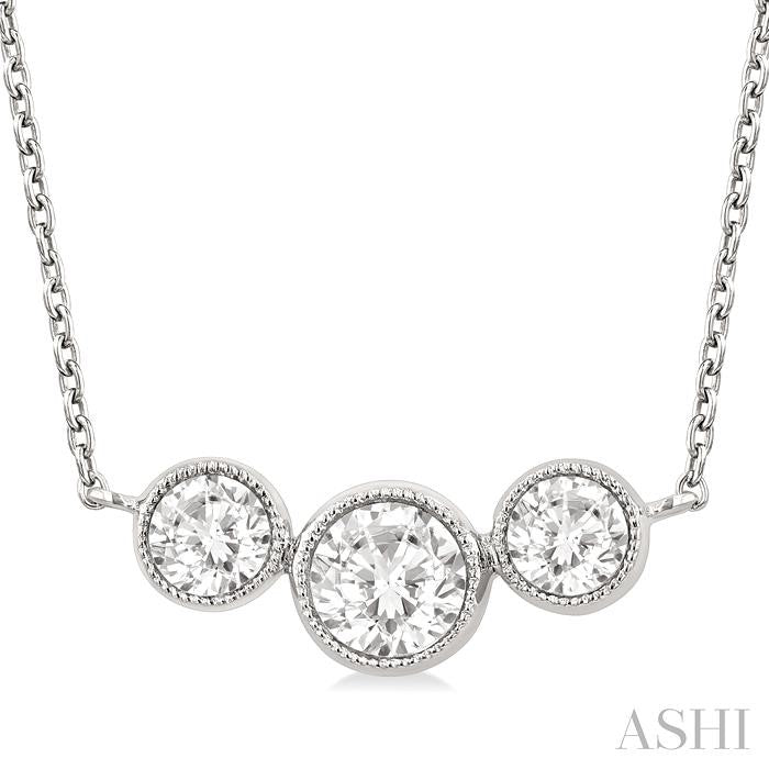 ASHI 3 Stone Bezel Set Diamond Necklace 997W1PPFGNKWG