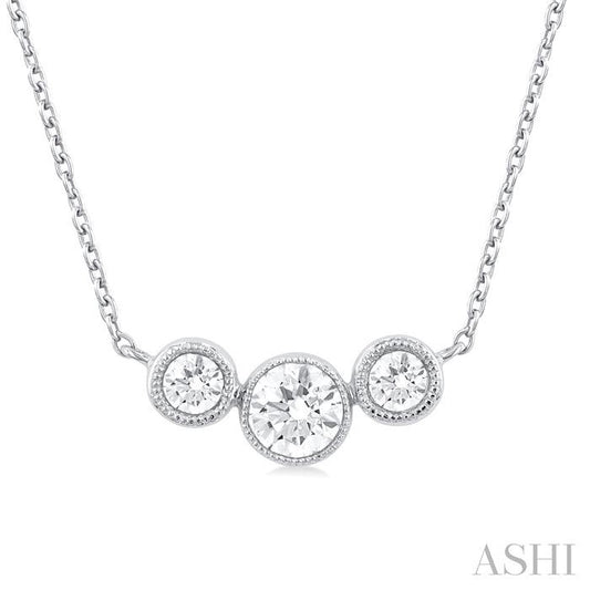 ASHI 3 Stone Bezel Set Diamond Necklace 997WHPPFGNKWG
