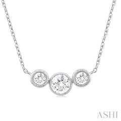 ASHI 3 Stone Bezel Set Diamond Necklace 997WHPPFGNKWG