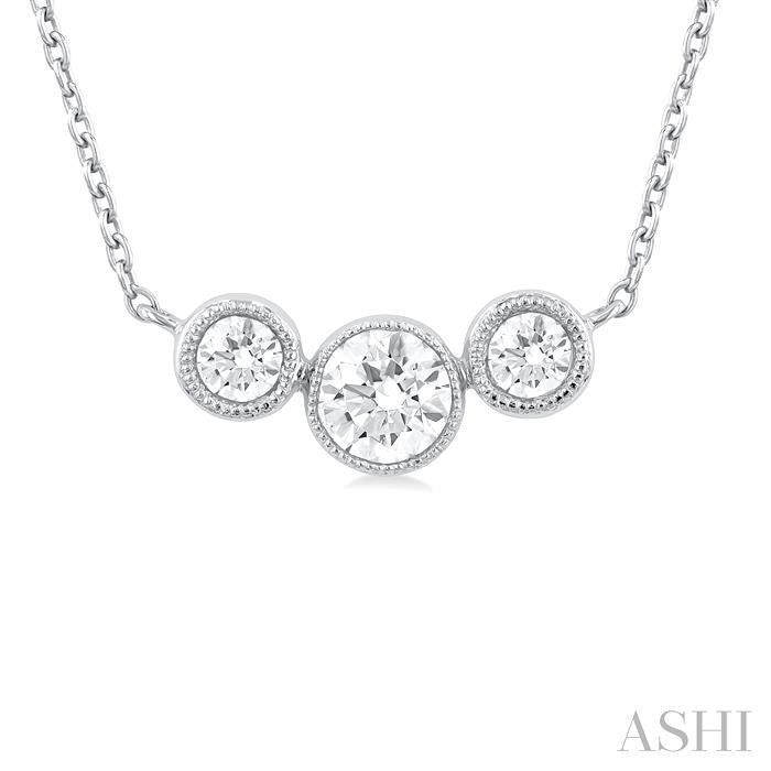 ASHI 3 Stone Bezel Set Diamond Necklace 997WHPPFGNKWG