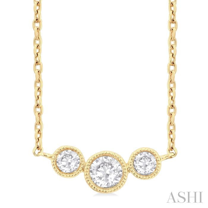 ASHI 3 Stone Bezel Set Diamond Necklace 997WQPPFGNKYG