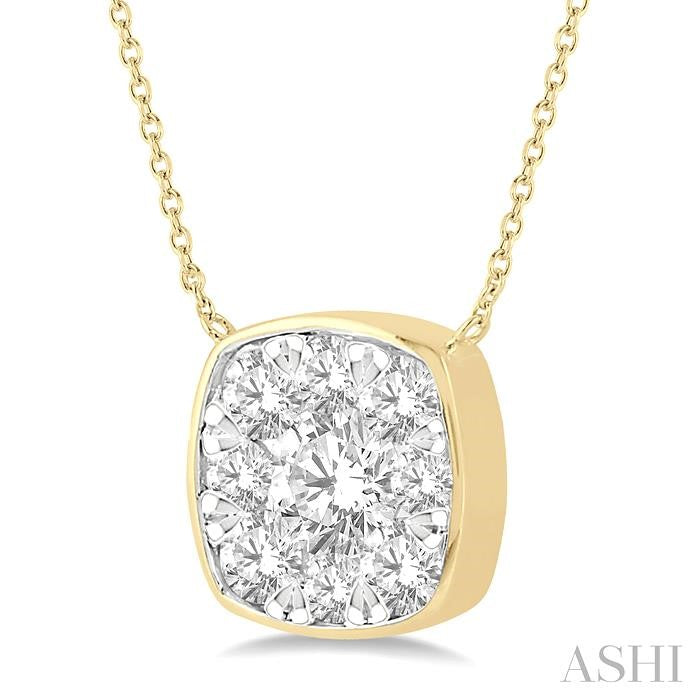 ASHI Cushion Shape Bezel Set Lovebright Essential Diamond Pendant 9980HPPFHNKYW