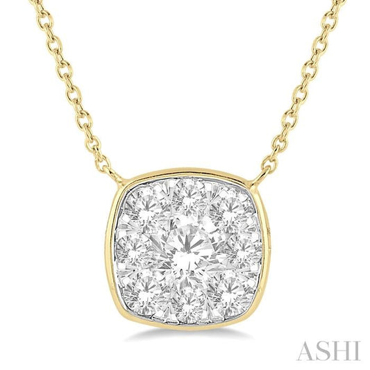 ASHI Cushion Shape Bezel Set Lovebright Essential Diamond Pendant 9980HPPFHNKYW