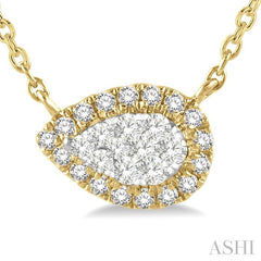 ASHI Pear Shape East-West Halo Lovebright Essential Diamond Pendant 99810PPFHNKYW