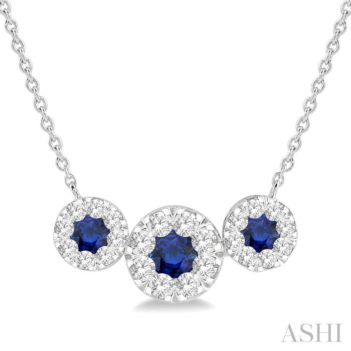 ASHI Round Shape Past Present & Future Lovebright Gemstone & Diamond Necklace 9984HPPFGNKSPWG