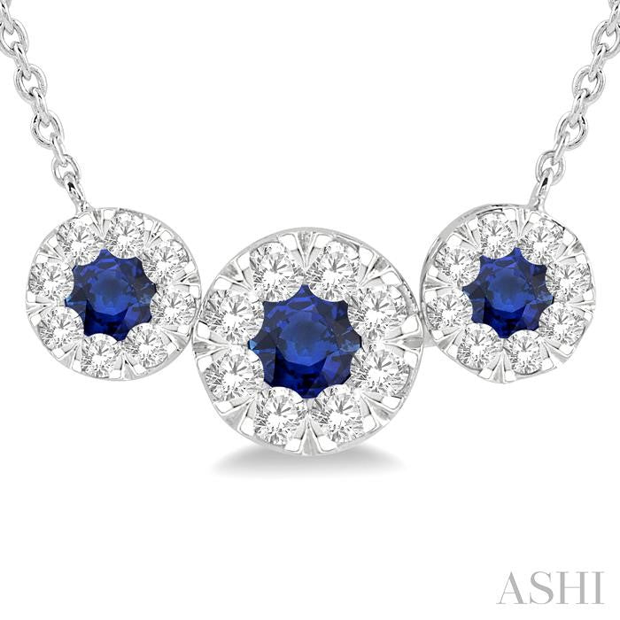 ASHI Round Shape Past Present & Future Lovebright Gemstone & Diamond Necklace 9984HPPFGNKSPWG