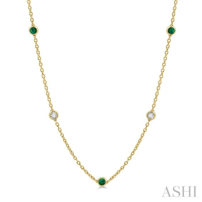 ASHI Gemstone & Diamond Station Necklace 998CHPPFGNKEMYG