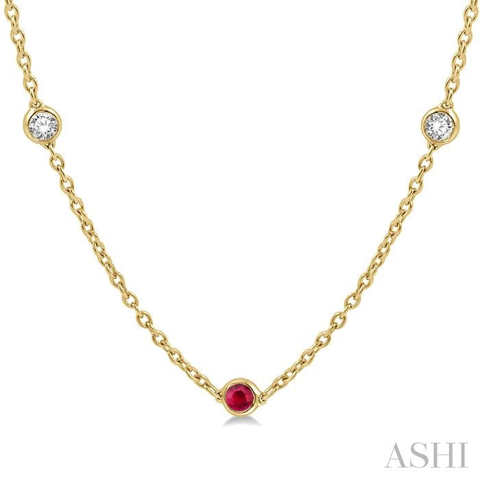 ASHI Gemstone & Diamond Station Necklace 998CHPPFGNKRBYG