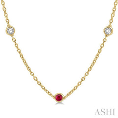 ASHI Gemstone & Diamond Station Necklace 998CHPPFGNKRBYG