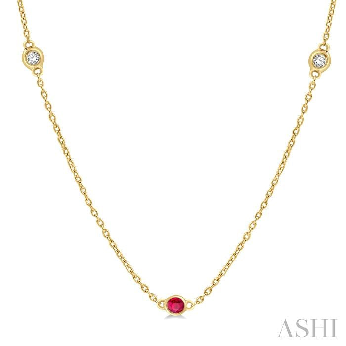 ASHI Gemstone & Diamond Station Necklace 998CQPPFGNKRBYG