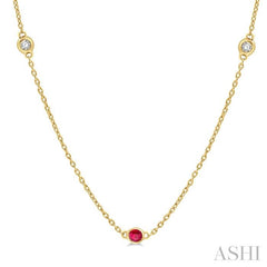 ASHI Gemstone & Diamond Station Necklace 998CQPPFGNKRBYG
