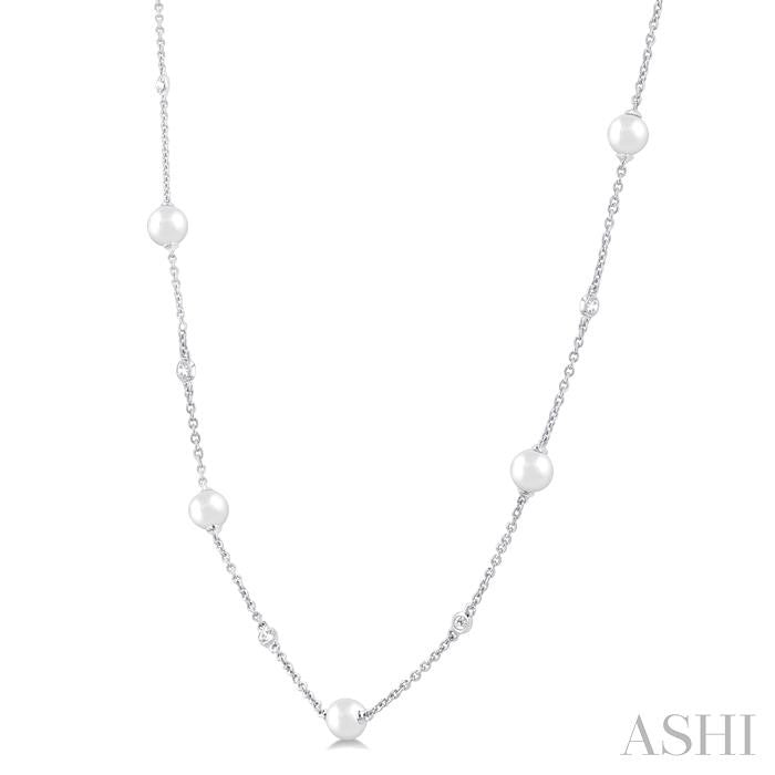 ASHI Pearl & Diamond Station Necklace 998D0PPFGNKWPWG