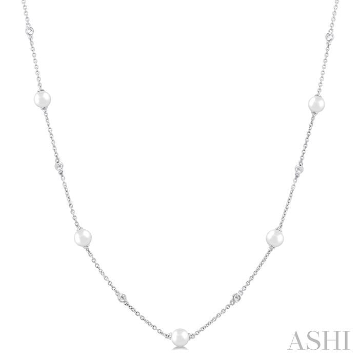 ASHI Pearl & Diamond Station Necklace 998D0PPFGNKWPWG