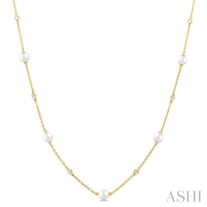 ASHI Pearl & Diamond Station Necklace 998D0PPFGNKWPYG