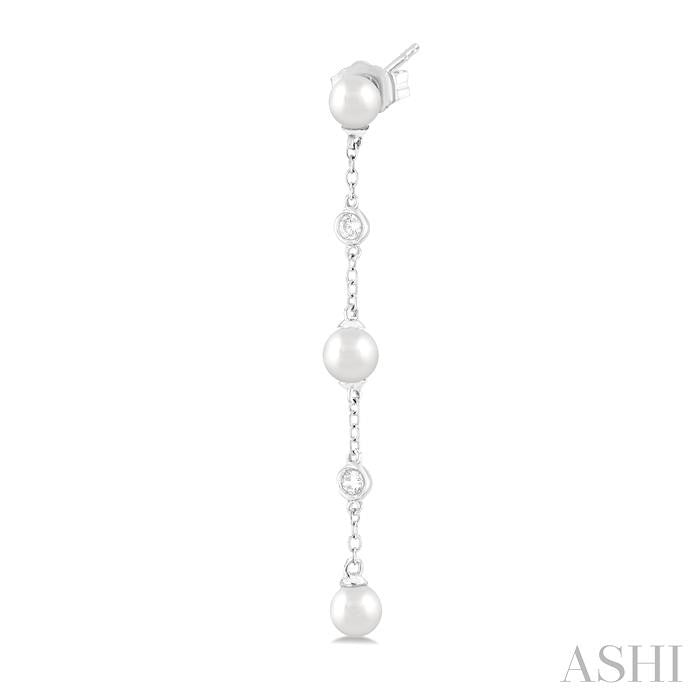 ASHI Pearl & Diamond Station Long Chain Earrings 998D9PPFGERWPWG
