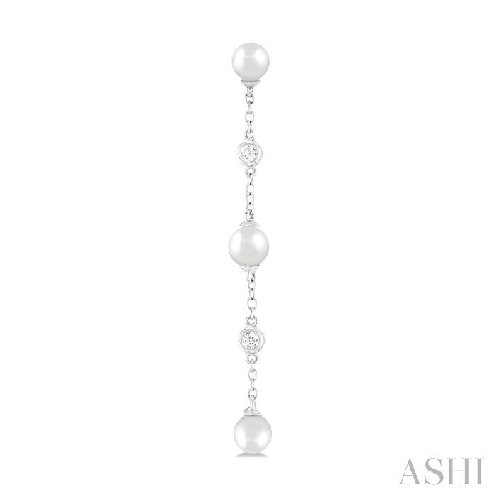 ASHI Pearl & Diamond Station Long Chain Earrings 998D9PPFGERWPWG