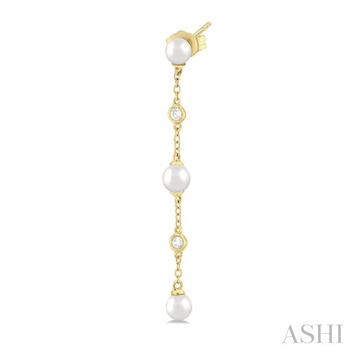 ASHI Pearl & Diamond Station Long Chain Earrings 998D9PPFGERWPYG