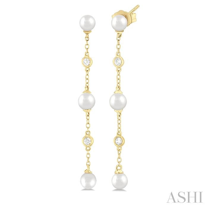 ASHI Pearl & Diamond Station Long Chain Earrings 998D9PPFGERWPYG