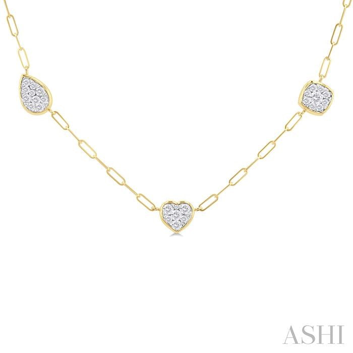 ASHI Mixed Shape Paperclip Lovebright Diamond Station Necklace 998PVPPFGNKYW