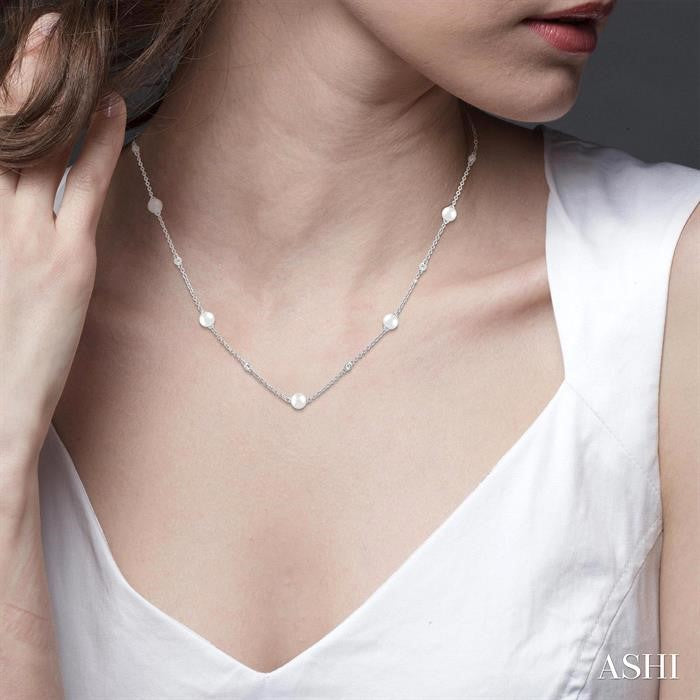 ASHI Pearl & Diamond Station Necklace 999D0PPFGNKWPWG