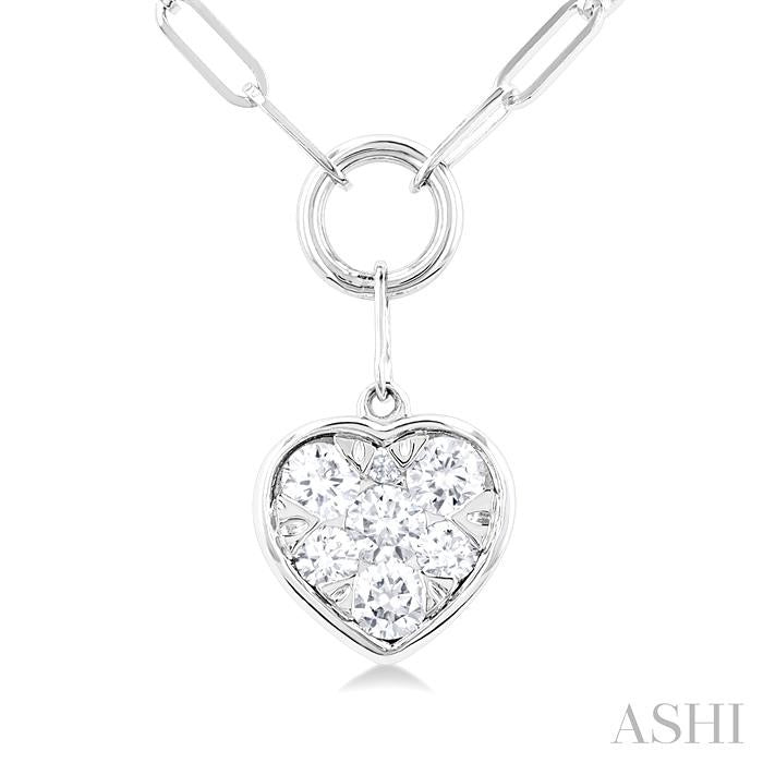 ASHI Heart Shape Lovebright Bezel Paperclip Necklace 999PQPPFGNKWG-HT