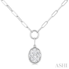ASHI Oval Shape Lovebright Bezel Paperclip Necklace 999PQPPFGNKWG-OV