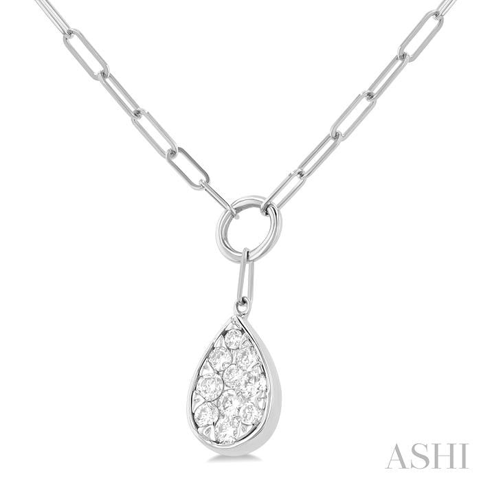 ASHI Pear Shape Lovebright Bezel Paperclip Necklace 999PQPPFGNKWG-PR