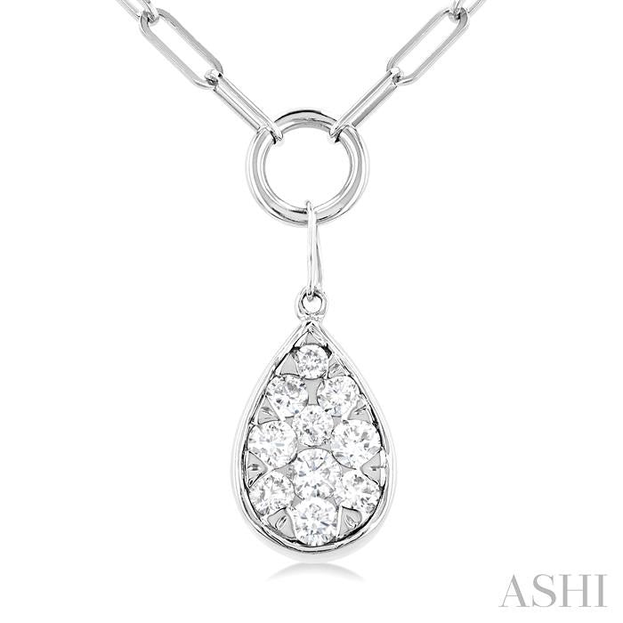 ASHI Pear Shape Lovebright Bezel Paperclip Necklace 999PQPPFGNKWG-PR